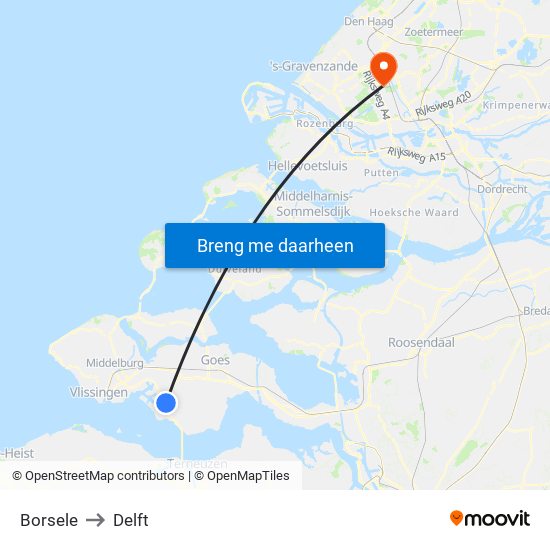 Borsele to Delft map