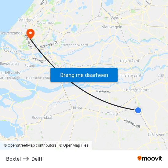Boxtel to Delft map