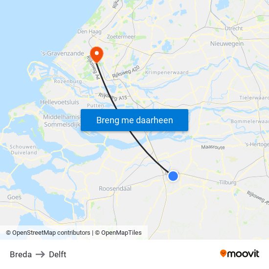 Breda to Delft map