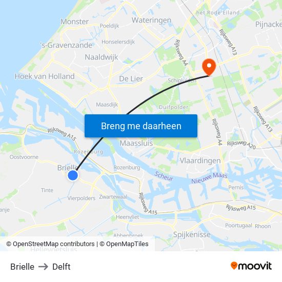 Brielle to Delft map