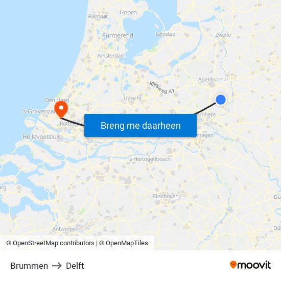 Brummen to Delft map