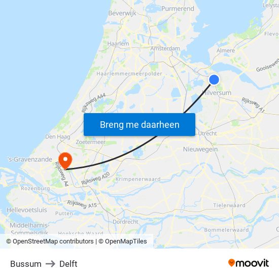 Bussum to Delft map