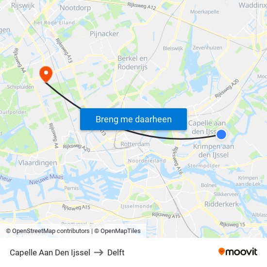 Capelle Aan Den Ijssel to Delft map
