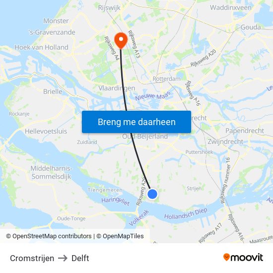 Cromstrijen to Delft map