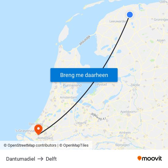 Dantumadiel to Delft map