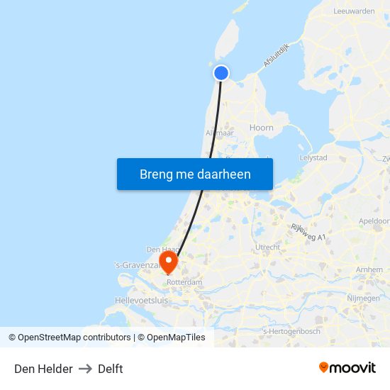 Den Helder to Delft map