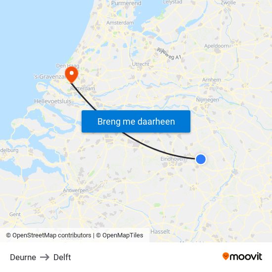 Deurne to Delft map
