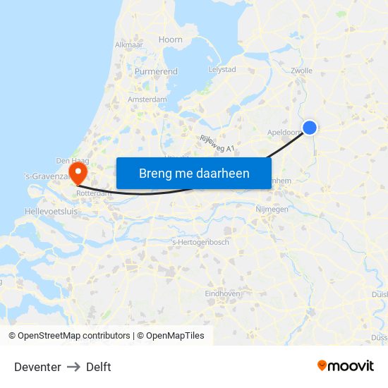 Deventer to Delft map
