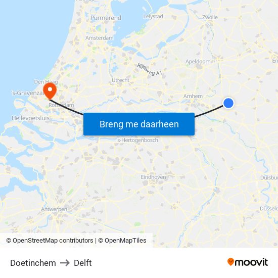 Doetinchem to Delft map