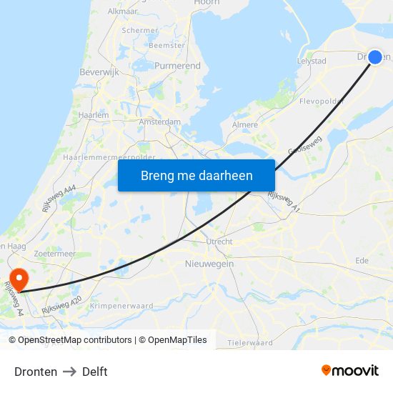 Dronten to Delft map
