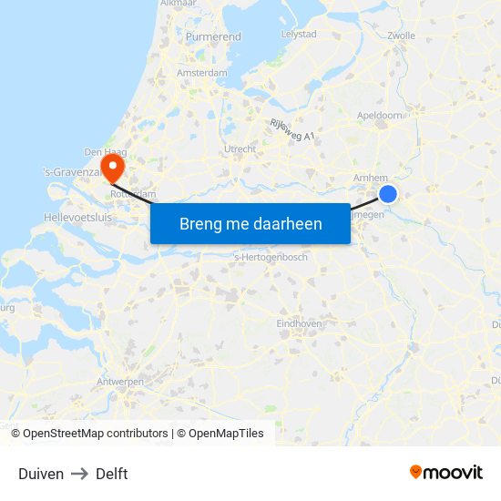 Duiven to Delft map