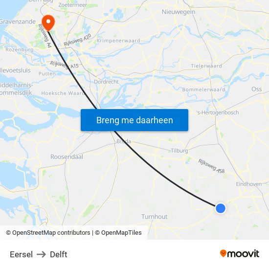 Eersel to Delft map