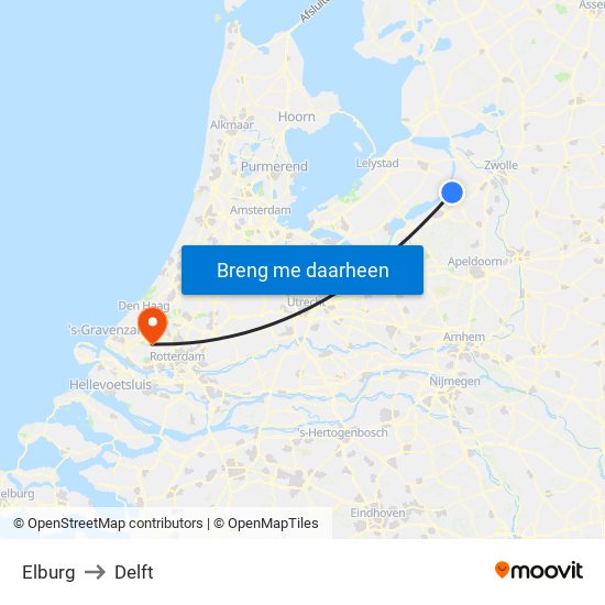 Elburg to Delft map