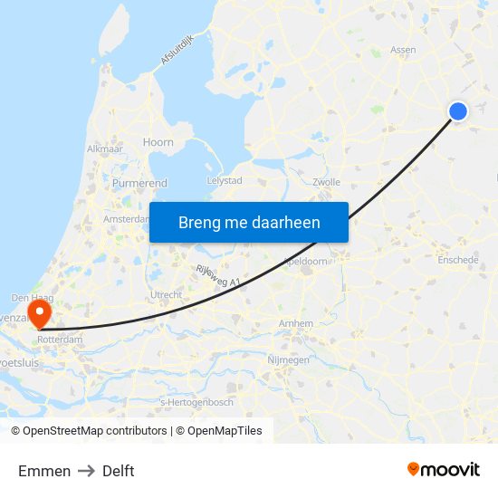 Emmen to Delft map
