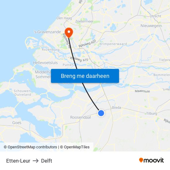 Etten-Leur to Delft map