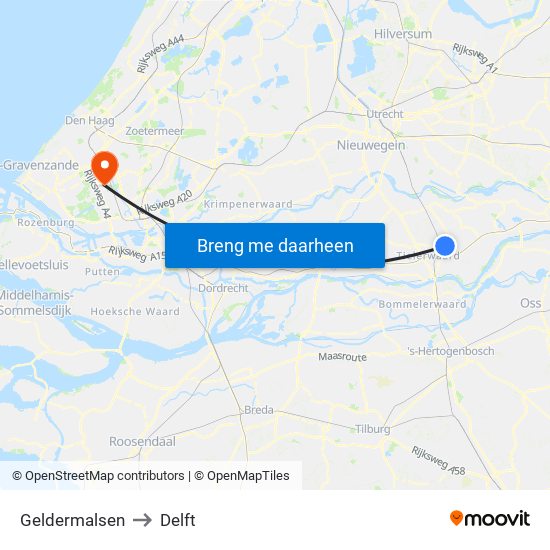 Geldermalsen to Delft map