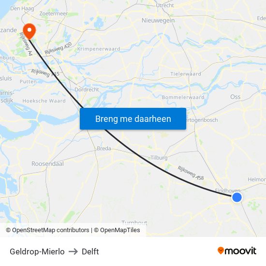 Geldrop-Mierlo to Delft map