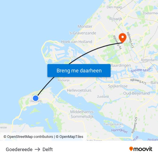 Goedereede to Delft map