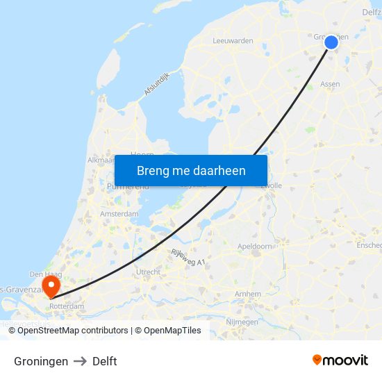 Groningen to Delft map