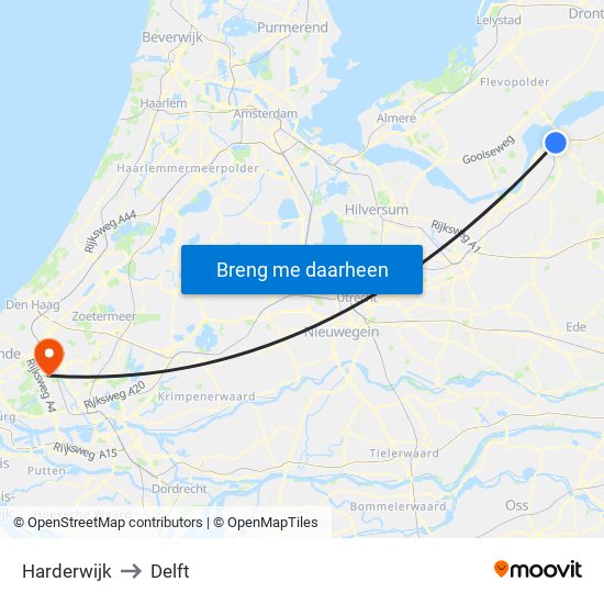 Harderwijk to Delft map