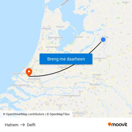 Hattem to Delft map