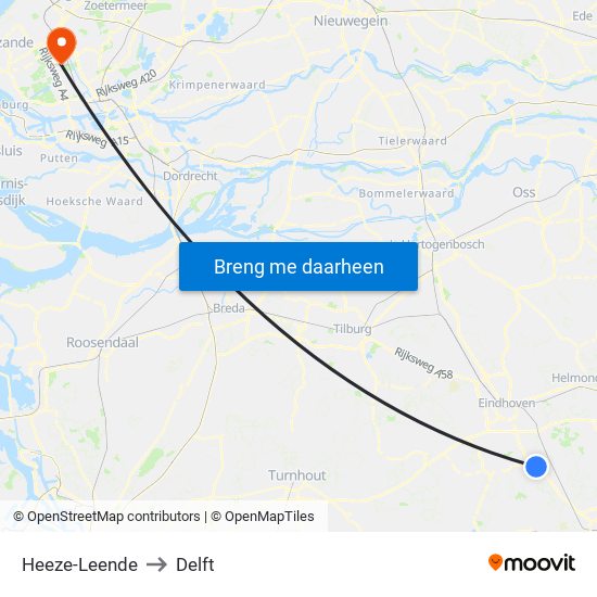 Heeze-Leende to Delft map