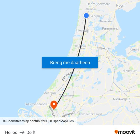 Heiloo to Delft map