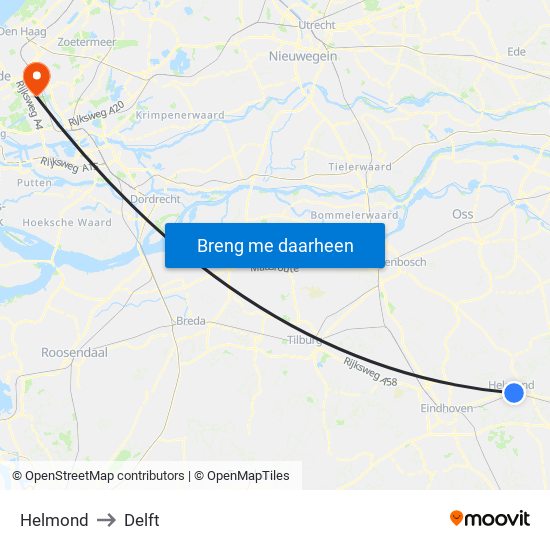Helmond to Delft map