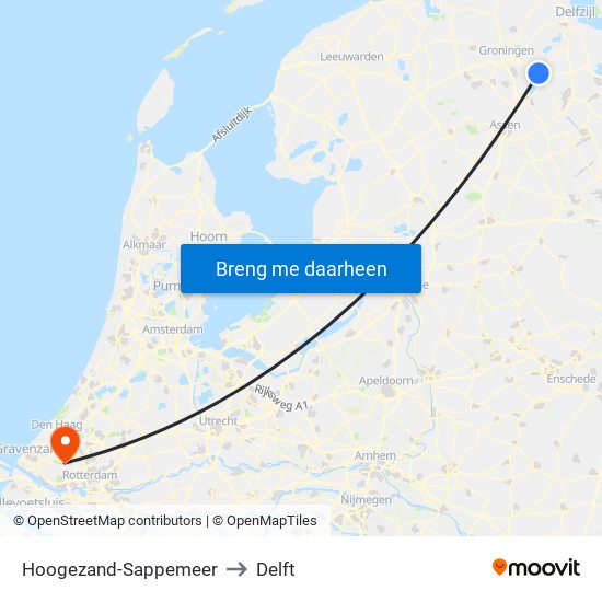 Hoogezand-Sappemeer to Delft map