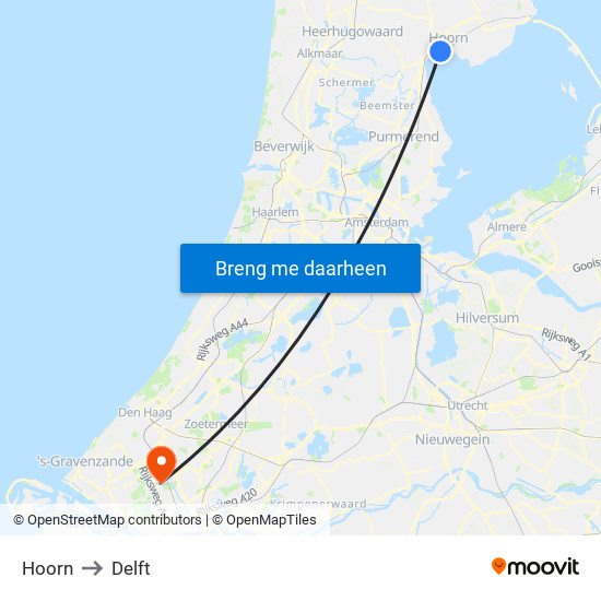 Hoorn to Delft map