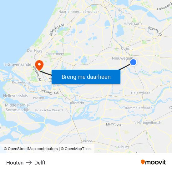 Houten to Delft map
