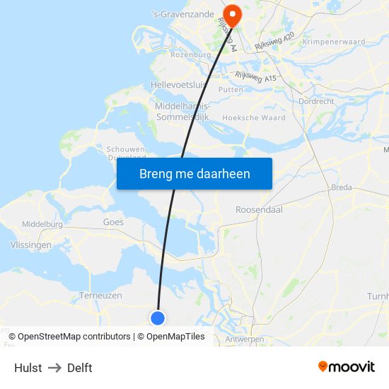 Hulst to Delft map