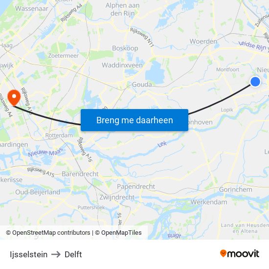 Ijsselstein to Delft map