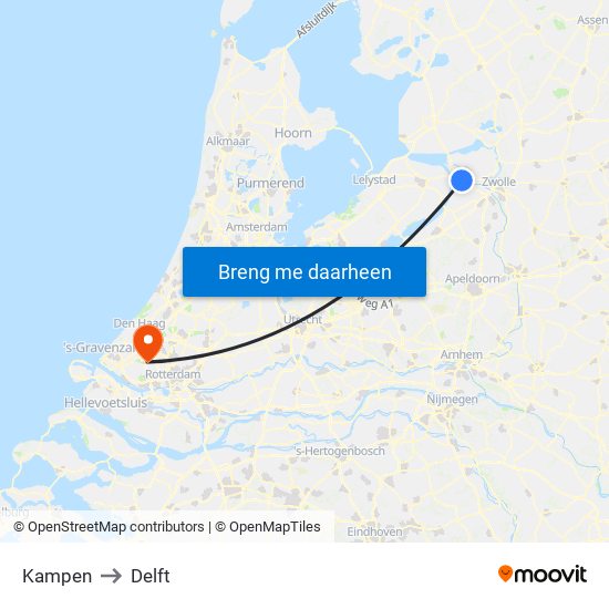 Kampen to Delft map
