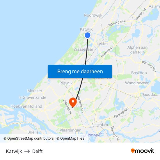 Katwijk to Delft map