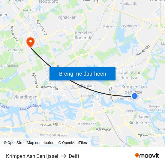 Krimpen Aan Den Ijssel to Delft map