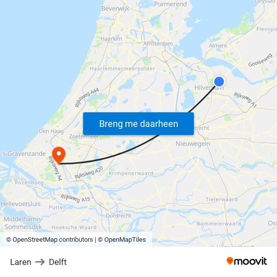 Laren to Delft map