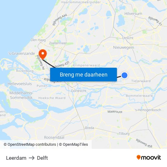 Leerdam to Delft map