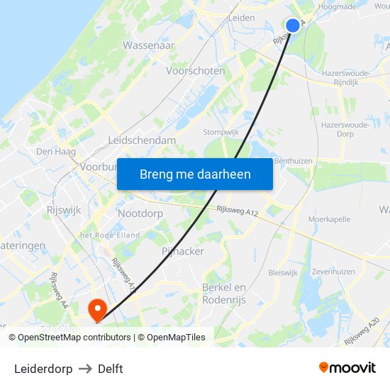 Leiderdorp to Delft map