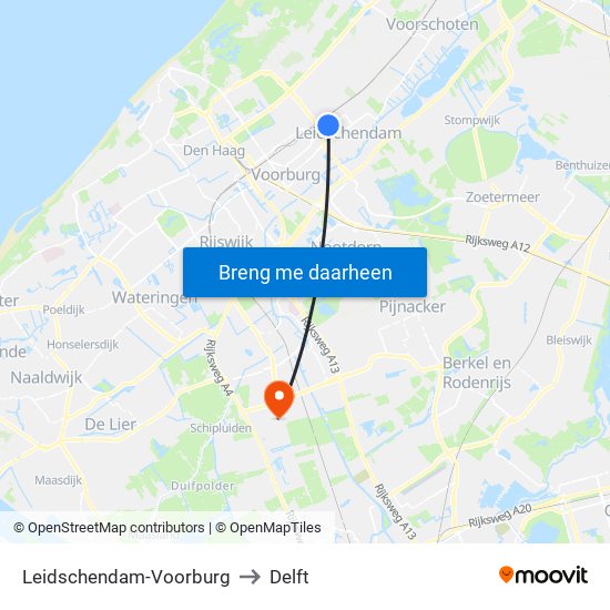 Leidschendam-Voorburg to Delft map