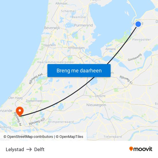 Lelystad to Delft map