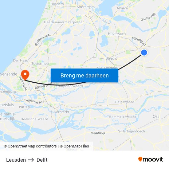 Leusden to Delft map