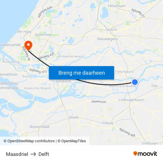 Maasdriel to Delft map