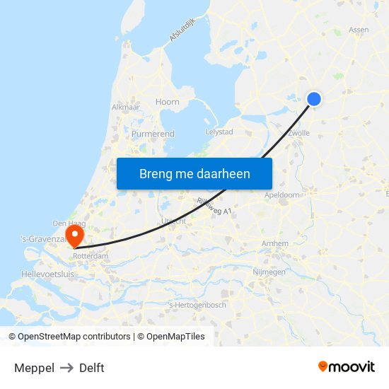 Meppel to Delft map