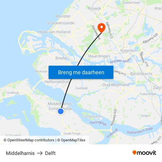Middelharnis to Delft map