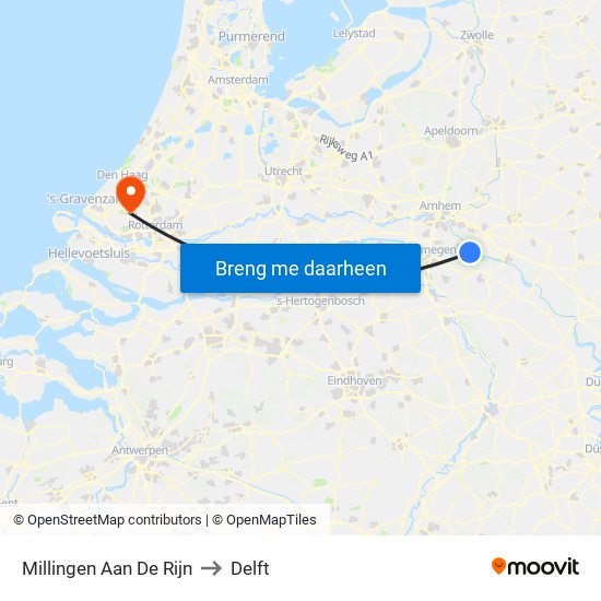 Millingen Aan De Rijn to Delft map