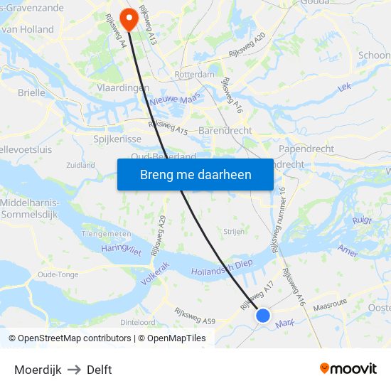 Moerdijk to Delft map
