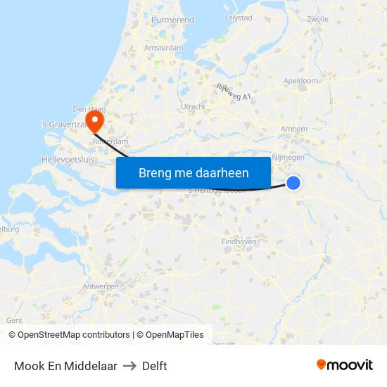 Mook En Middelaar to Delft map