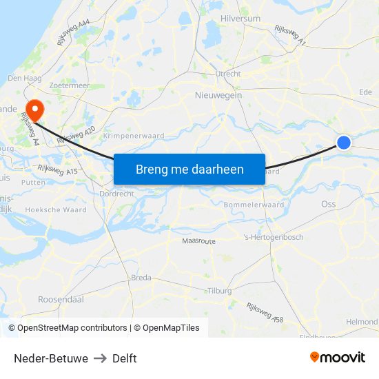 Neder-Betuwe to Delft map