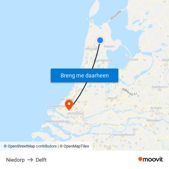 Niedorp to Delft map